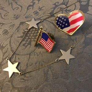 Patriotic USA Flag Pins and Star Necklace